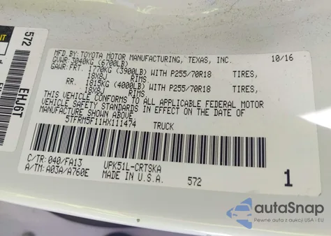 2017 Toyota Tundra Sr 4.6L V8 from USA, damaged, VIN 5TFRM5F11HX111474